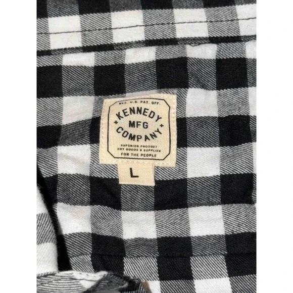 Kennedy Mfg Co Black White Gingham Check Plaid Long Sleeve Button Up Shirt Men L - Picture 6 of 8